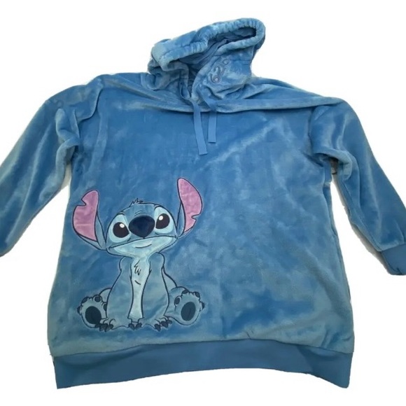 Disney Stitch Velour Pullover Hoodie Soft Pocket World Disneyland Lilo & Stich - Picture 7 of 15